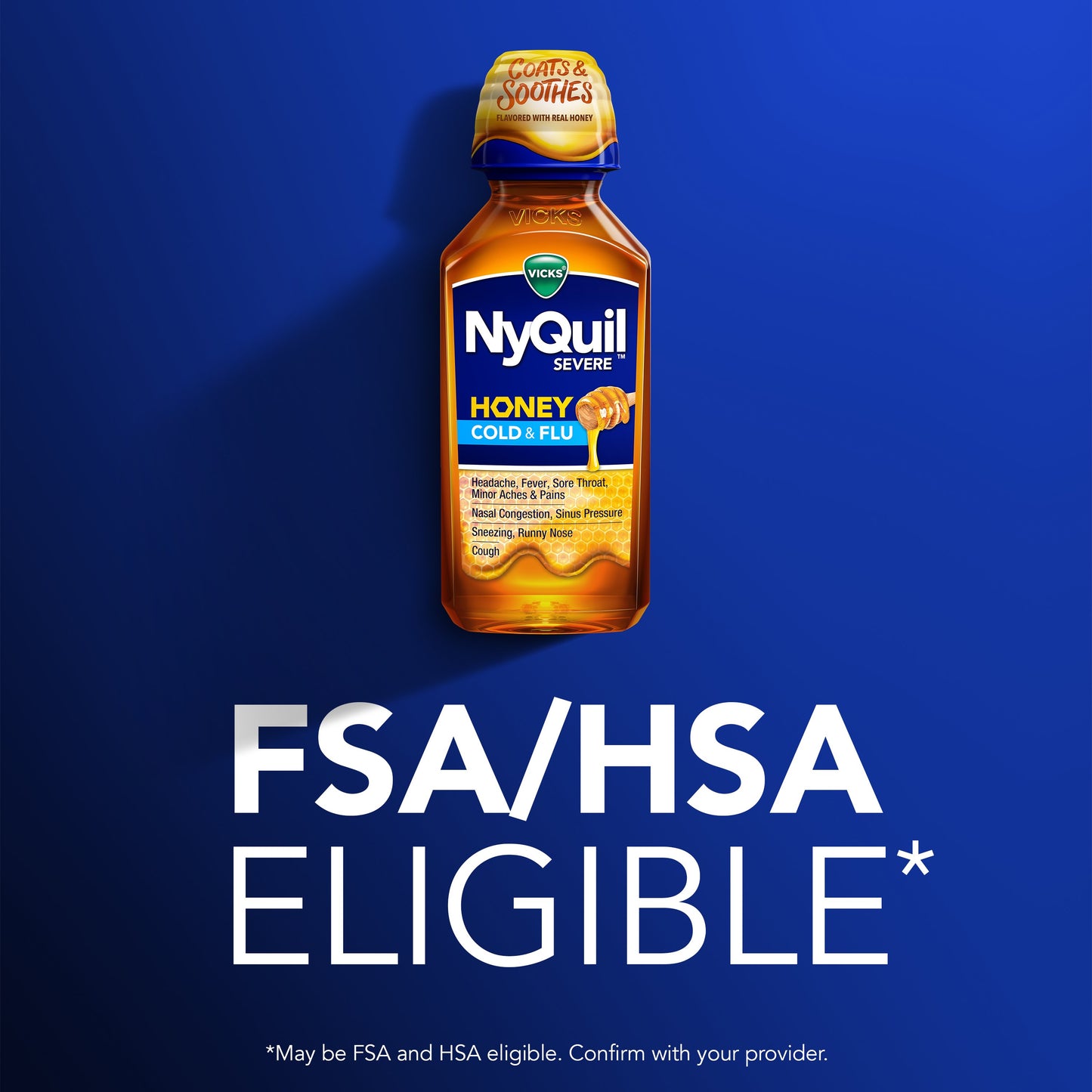 Vicks NyQuil SEVERE Cold & Flu Liquid Over-the-Counter Medicine, Powerful Nighttime Relief, Honey Flavor