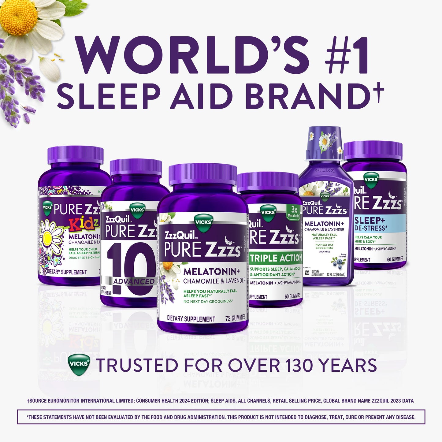 Vicks ZzzQuil PURE Zzzs Triple Action Melatonin Gummies, Sleep Aid with Ashwagandha