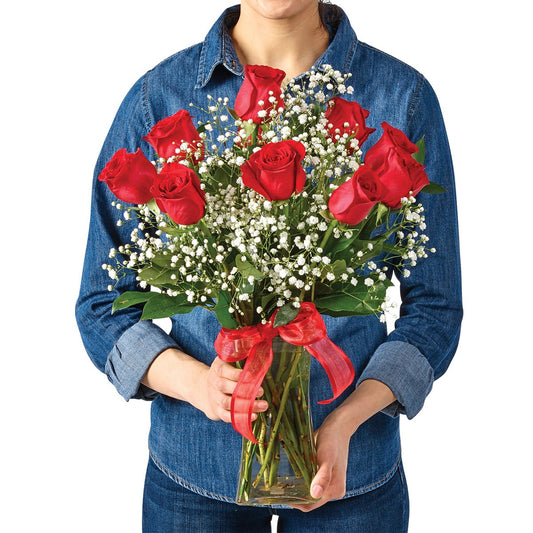 BLOOMS by H-E-B Dozen Red Roses Designer Flower Arrangement
