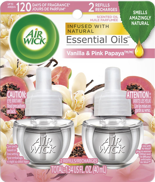 Air Wick Scented Oil Refill, Plug In Air Freshener, Vanilla and Pink Papaya