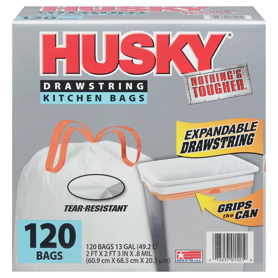 Husky Tall Kitchen Drawstring Trash Bags, 13 Gallon