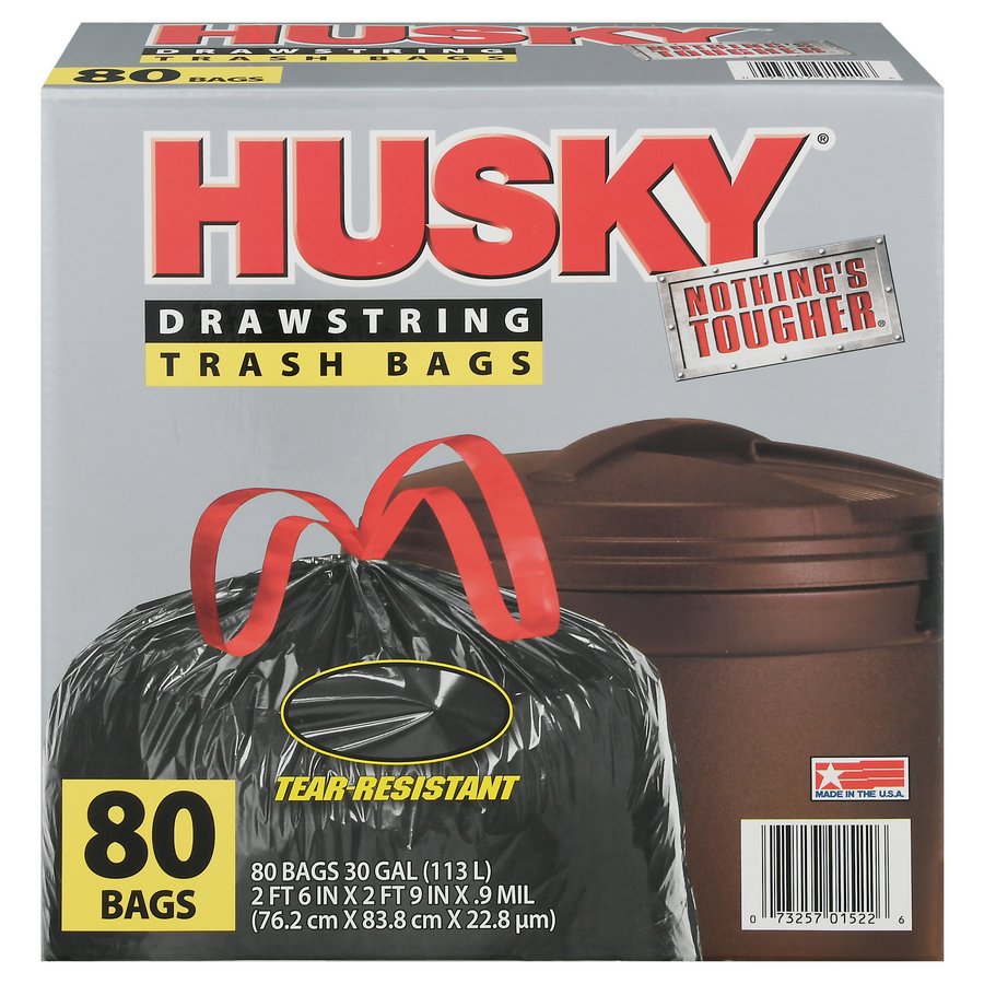Husky Drawstring Trash Bags, 30 Gallon