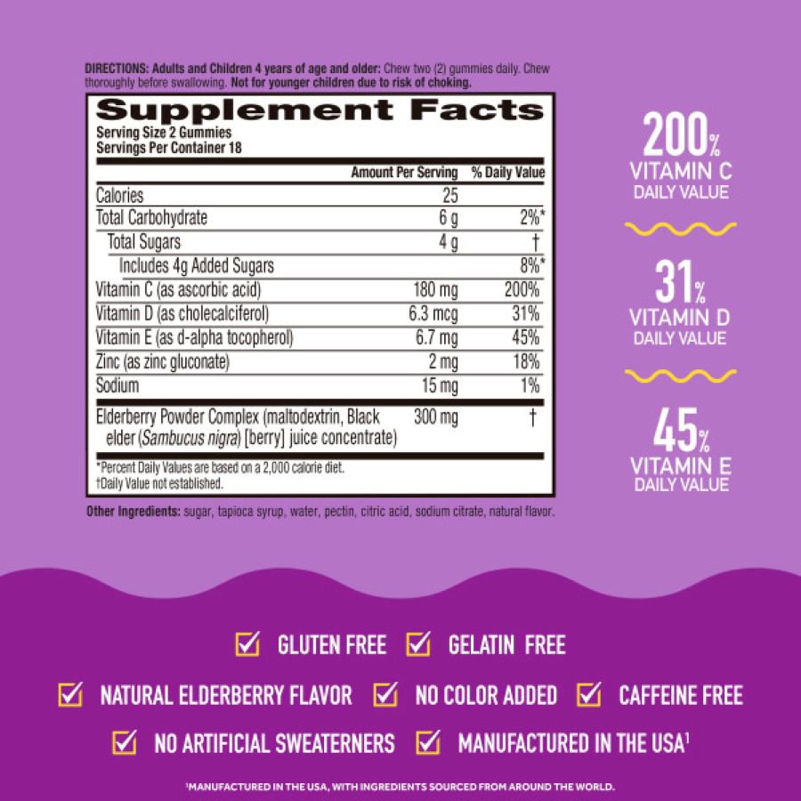 Airborne Vitamin C + Zinc Immune Support Gummies, Elderberry Flavor