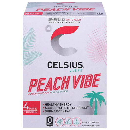 Celsius Zero Sugar Sparkling Energy Drinks 4 pk Cans - Peach Vibe