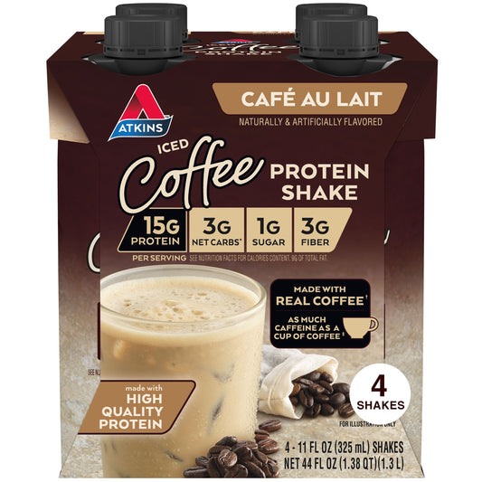 Atkins Iced Coffee Protein Shake - Café a Lait, 4 pk
