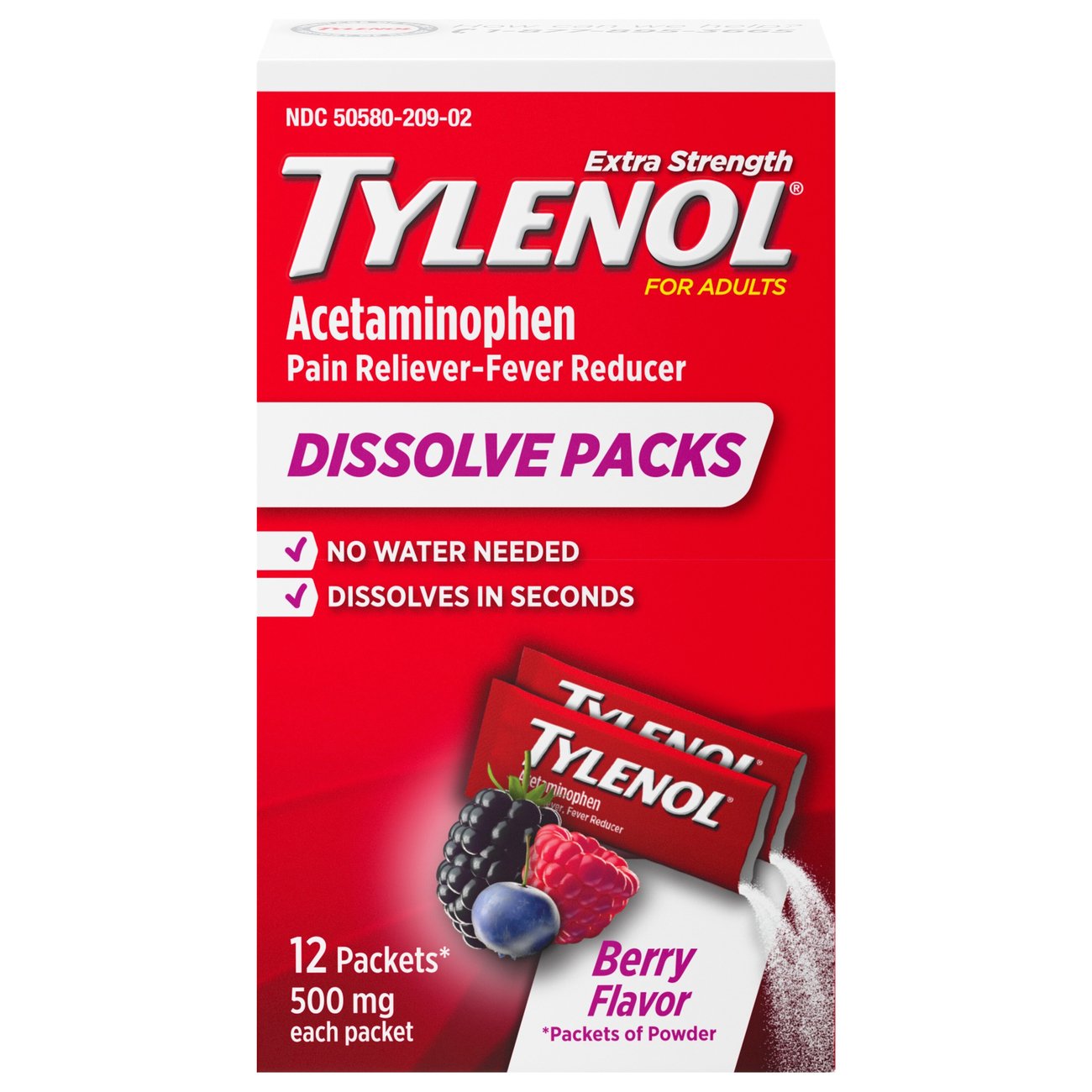 Tylenol Extra Strength Dissolve Packs - Berry