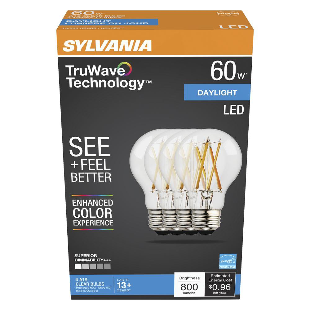 Sylvania TruWave A19 60-Watt Clear LED Light Bulbs - Daylight