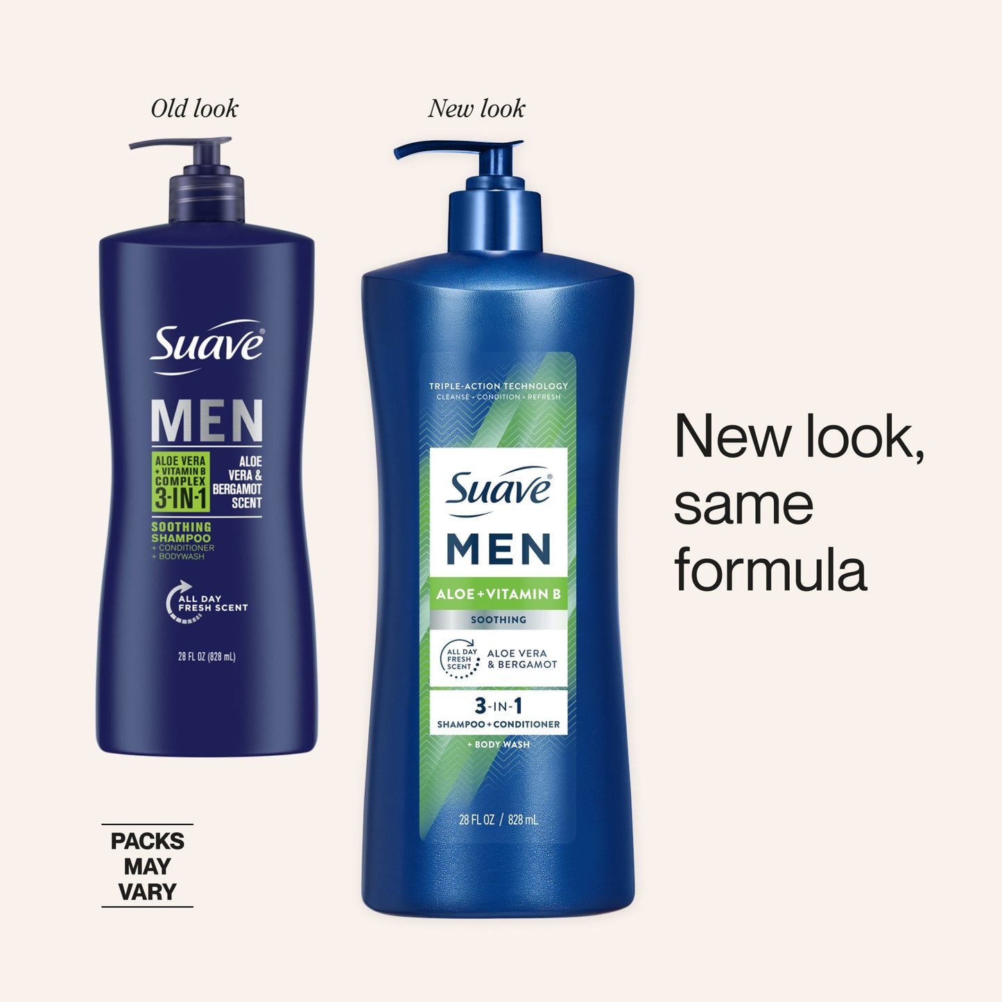 Suave Men Aloe Vera 3-in-1 Shampoo, Conditioner & Body Wash - Aloe & Bergamot