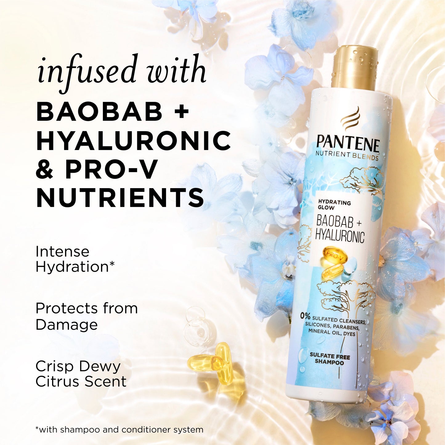 Pantene Nutrient Blends Hydrating Glow Baobab + Hyaluronic Sulfate Free Shampoo