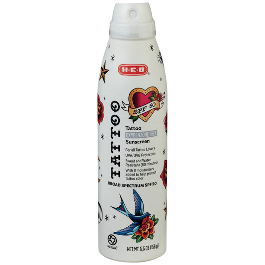 H-E-B Tattoo Protection Sunscreen Spray – SPF 50