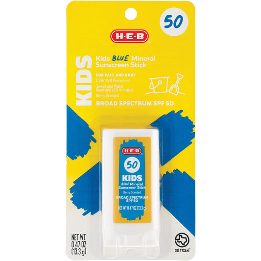 H-E-B Kids Blue Mineral Broad Spectrum Sunscreen Stick – SPF 50