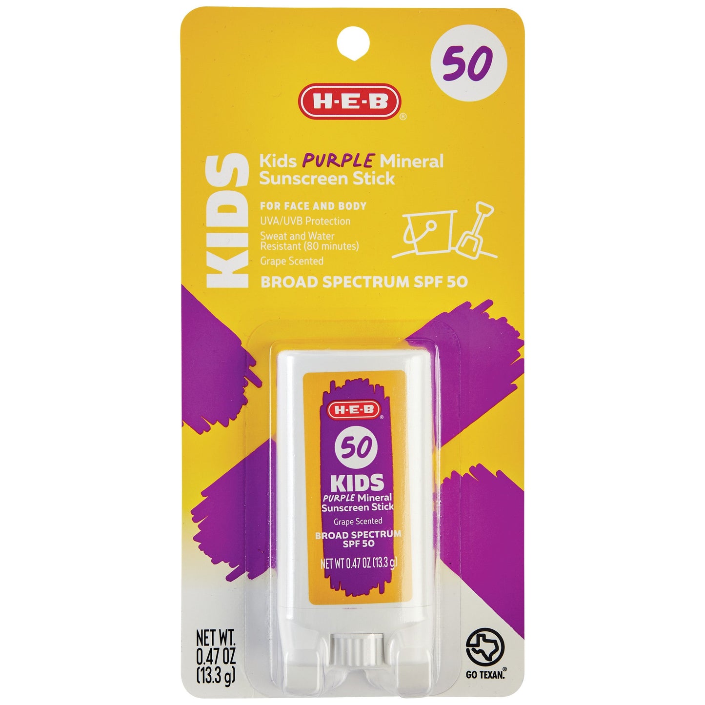 H-E-B Kids Purple Mineral Broad Spectrum Sunscreen Stick – SPF 50