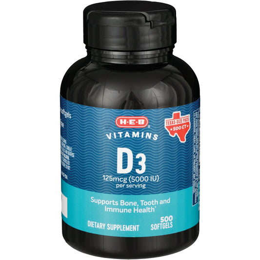 H-E-B Vitamins D3 5,000 IU Softgels - Texas-Size Pack