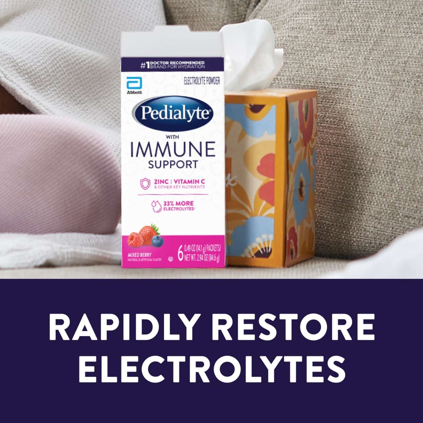 Pedialyte with Immune Support Electrolyte Powder Packs - Mixed Berry