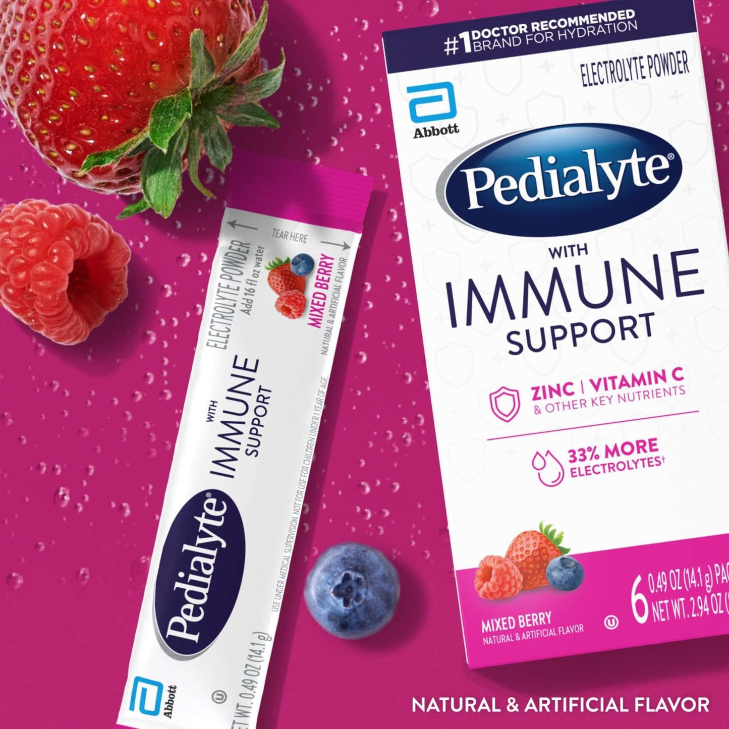 Pedialyte with Immune Support Electrolyte Powder Packs - Mixed Berry