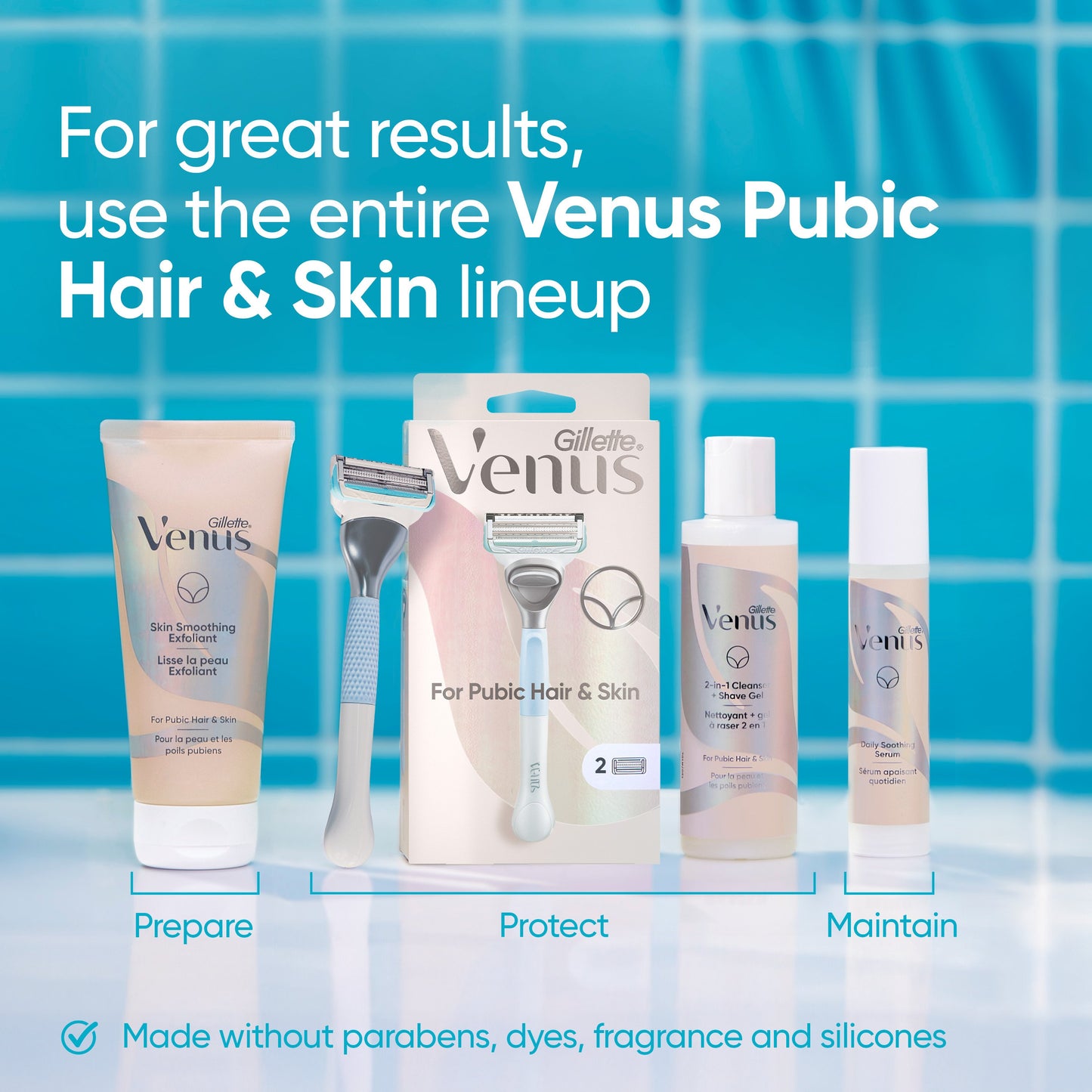 Gillette Venus Pubic Hair & Skin Razor + 2 Blade Refills