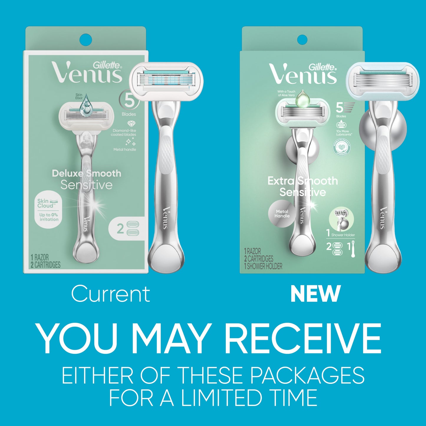 Gillette Venus Deluxe Smooth Sensitive Razor with 2 Cartridges