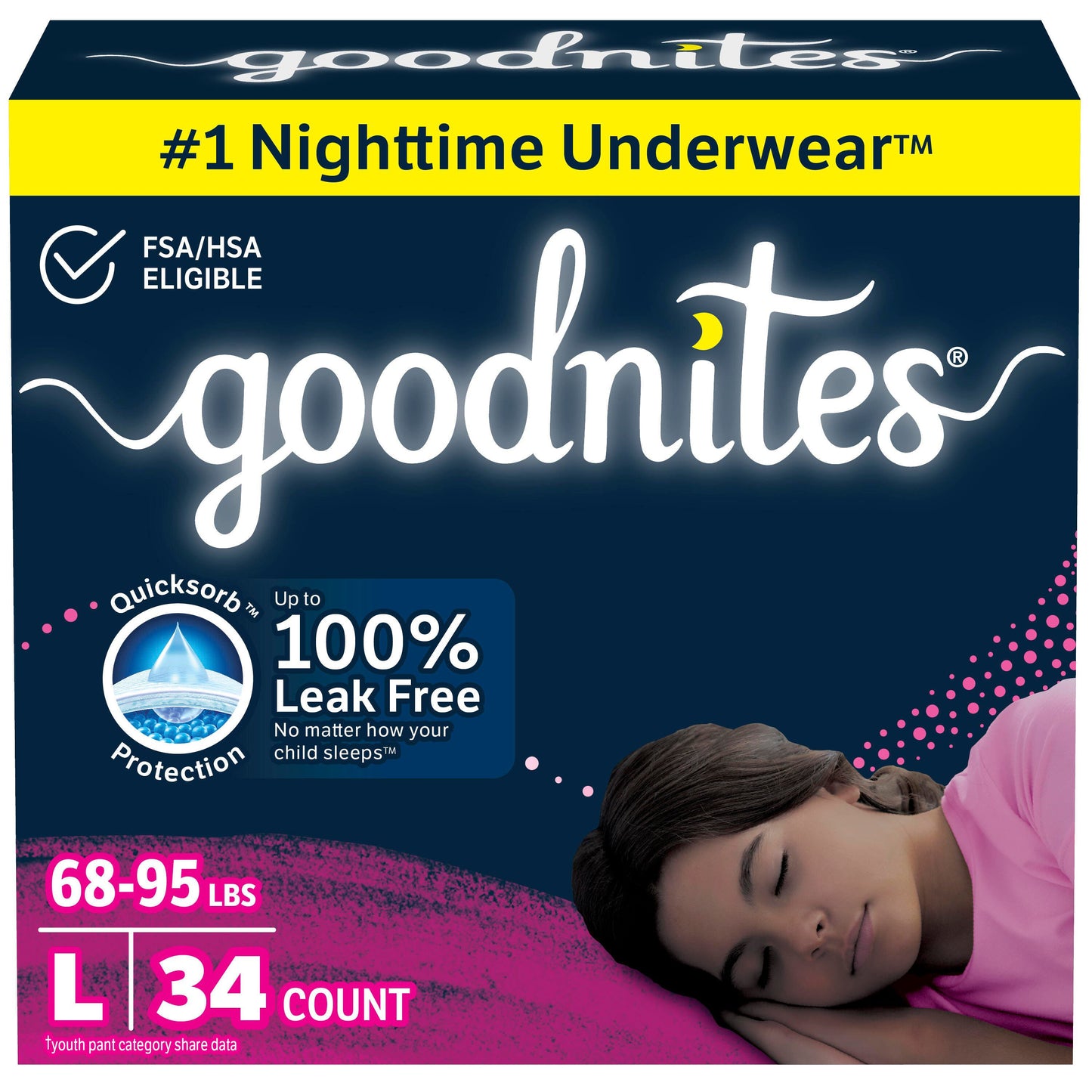 Goodnites Girls' Nighttime Bedwetting Underwear - Large (68-95 lbs)