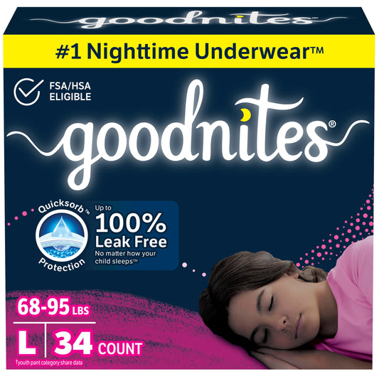 Goodnites Girls' Nighttime Bedwetting Underwear - Large (68-95 lbs)