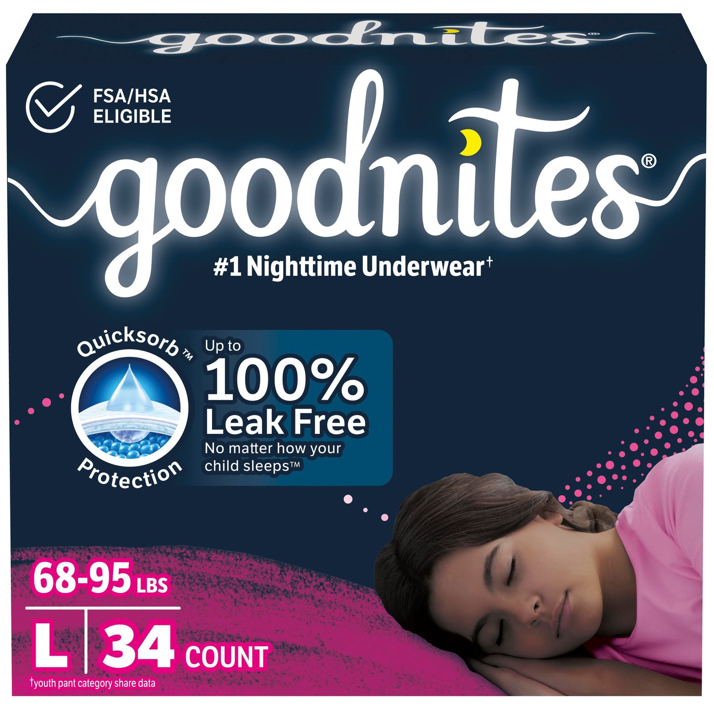 Goodnites Girls' Nighttime Bedwetting Underwear - Large (68-95 lbs)