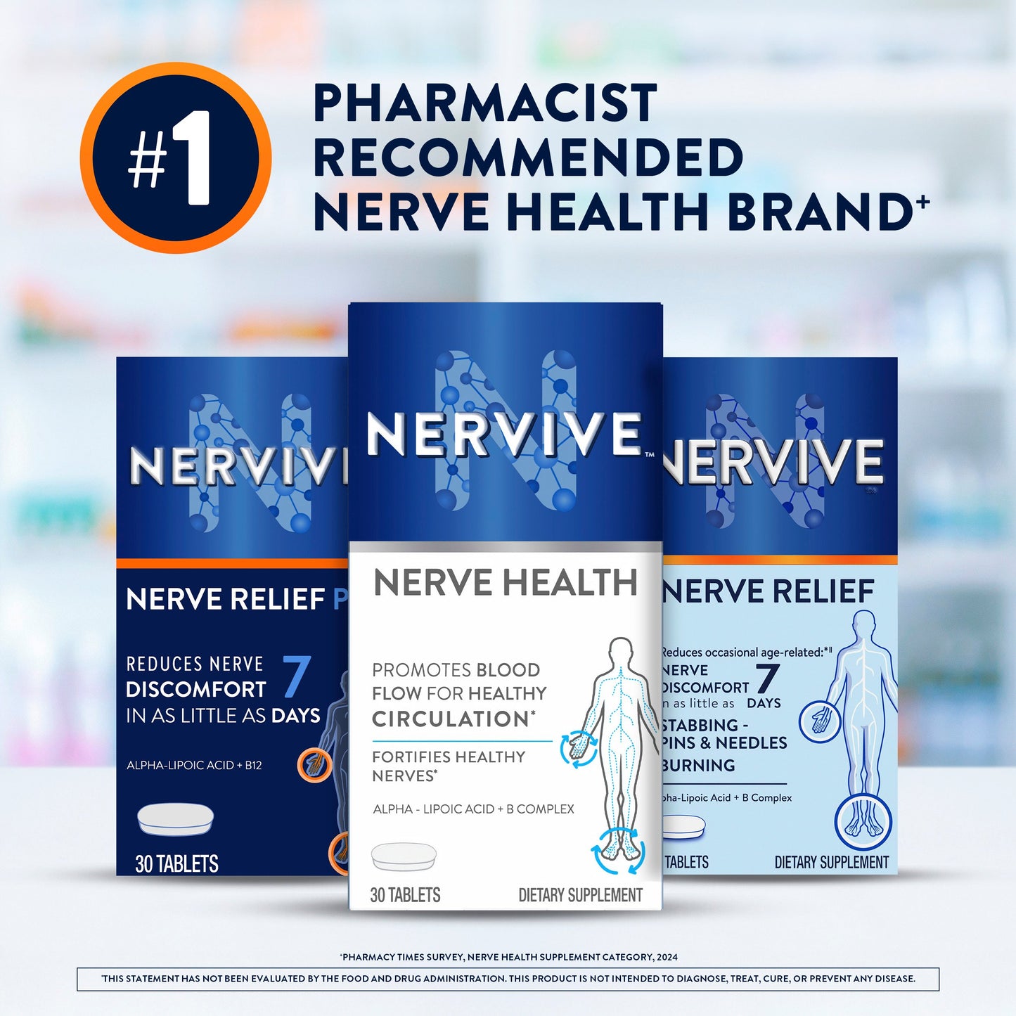 Nervive Nerve Health Tablets with Alpha Lipoic Acid, to Fortify Nerve Health & Function in Fingers, Hands, Toes, & Feet