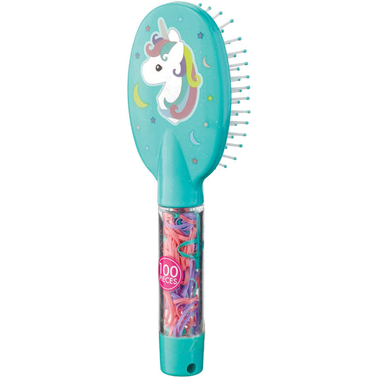 Trend Zone Unicorn Brush with 100 No Snag Hair Elastics - Assorted Colors