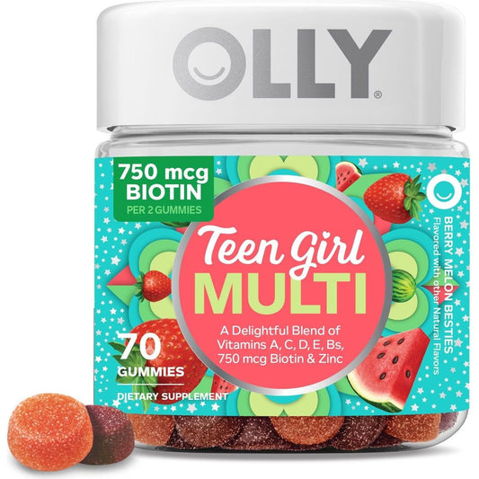 OLLY Teen Girl Multivitamin, Zinc & 750 mcg Biotin Gummies - Berry Melon