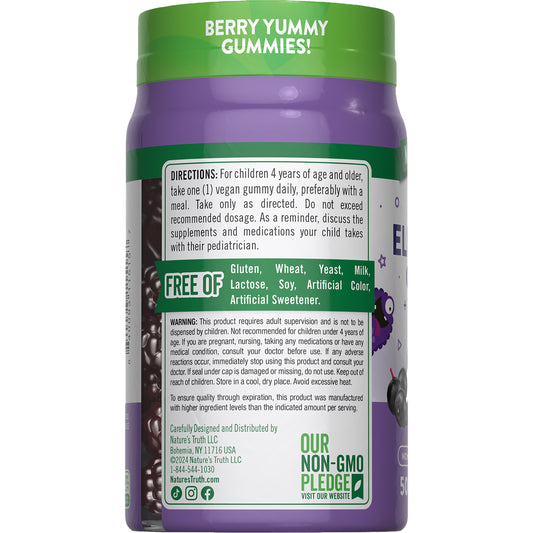 Nature's Truth Just 4 Kidz Black Elderberry + Vitamin C Zinc Berry Burst Gummies