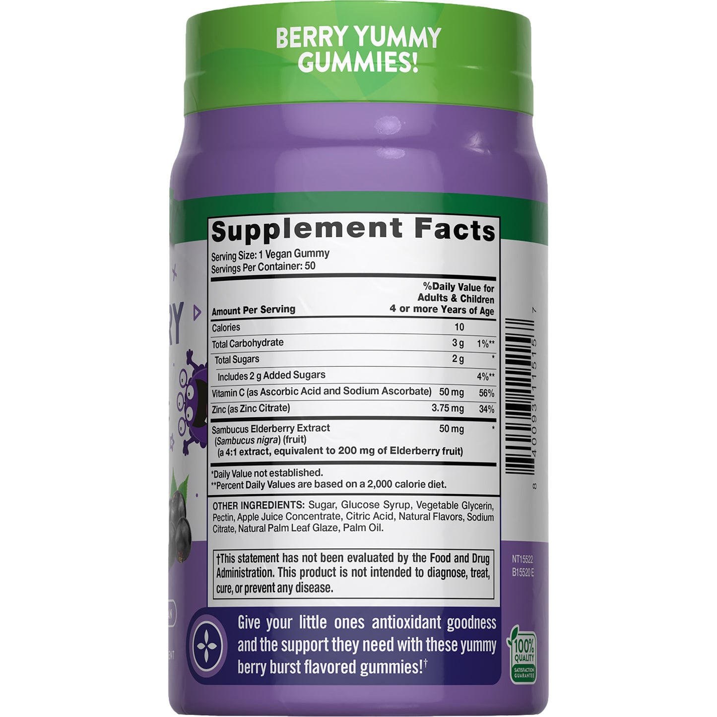 Nature's Truth Just 4 Kidz Black Elderberry + Vitamin C Zinc Berry Burst Gummies