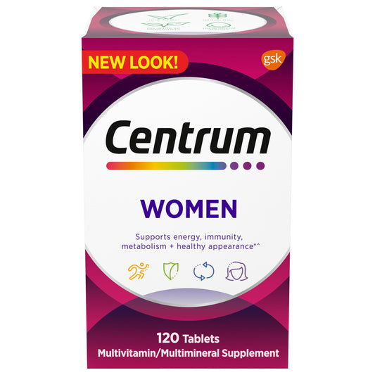 Centrum Multivitamin for Women, Multivitamin/Multimineral Supplement with Iron, Vitamin D3, B Vitamins and Antioxidant Vitamins C and E, Gluten Free, Non-GMO Ingredients