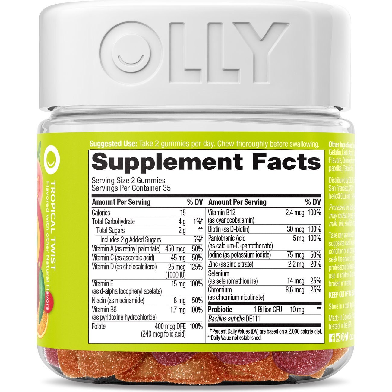 OLLY Daily Multivitamin & Probiotic 1 Billion CFU Digestive Support Gummies - Tropical Twist