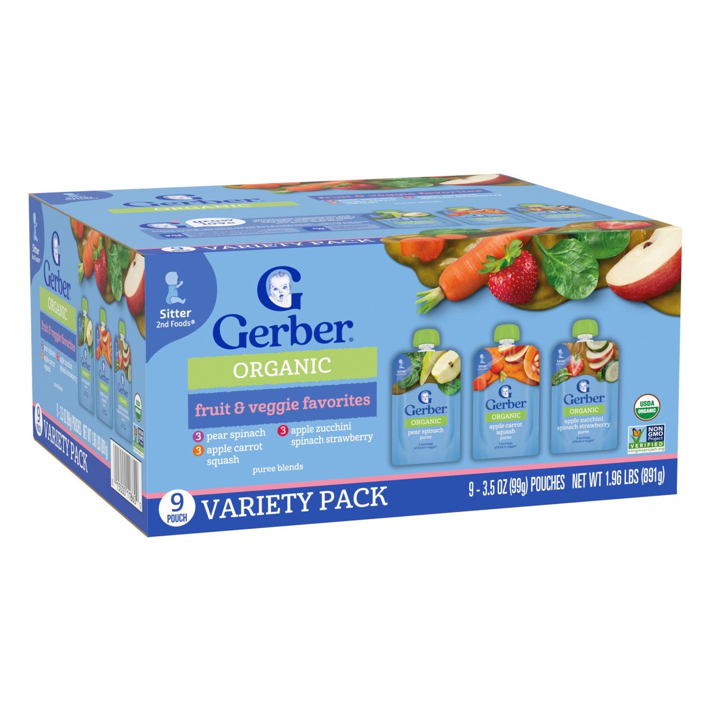 Gerber Organic for Baby Pouches Variety Pack - Fruit & Veggie Favorites