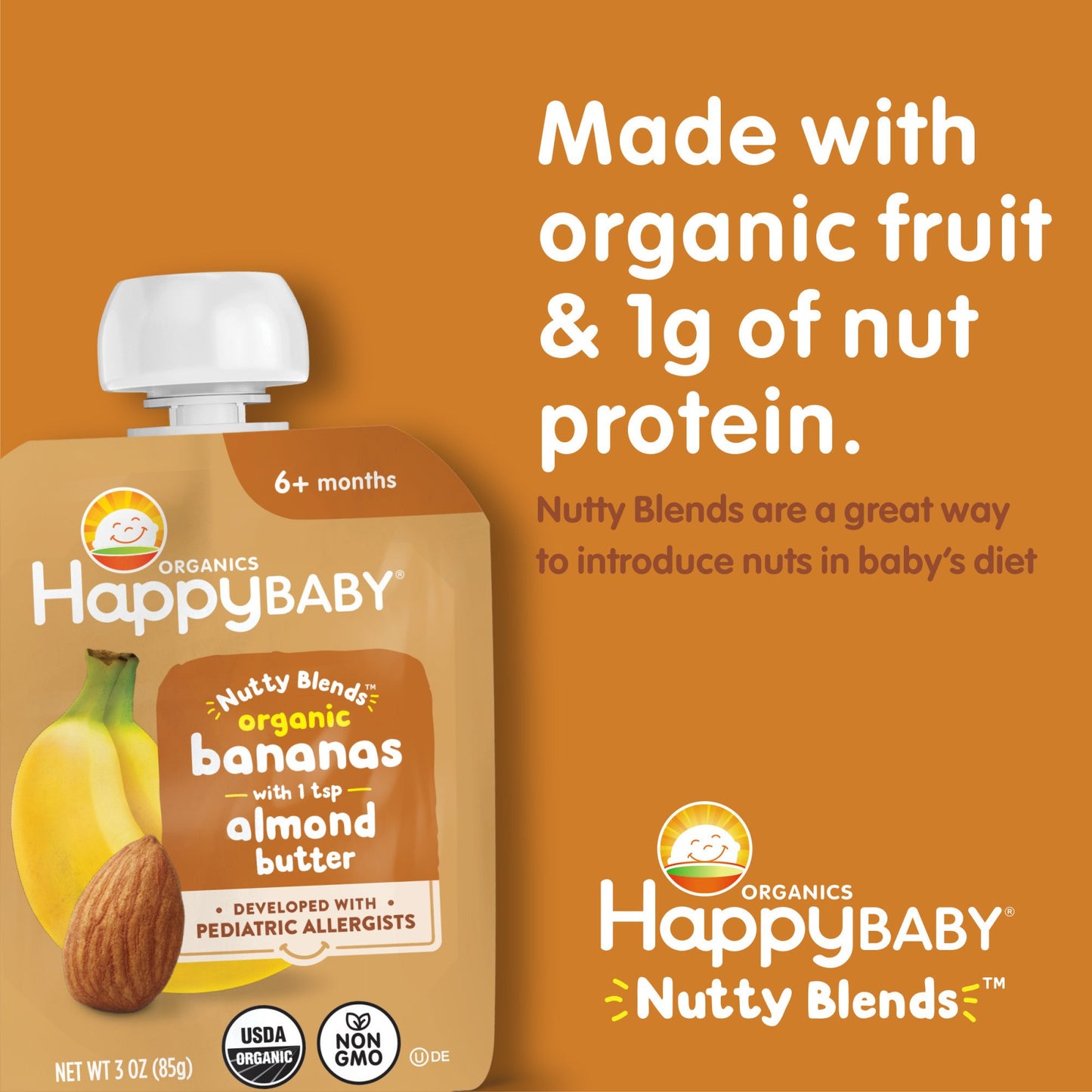 Happy Baby Organics Nutty Blends Pouch - Bananas with Almond Butter