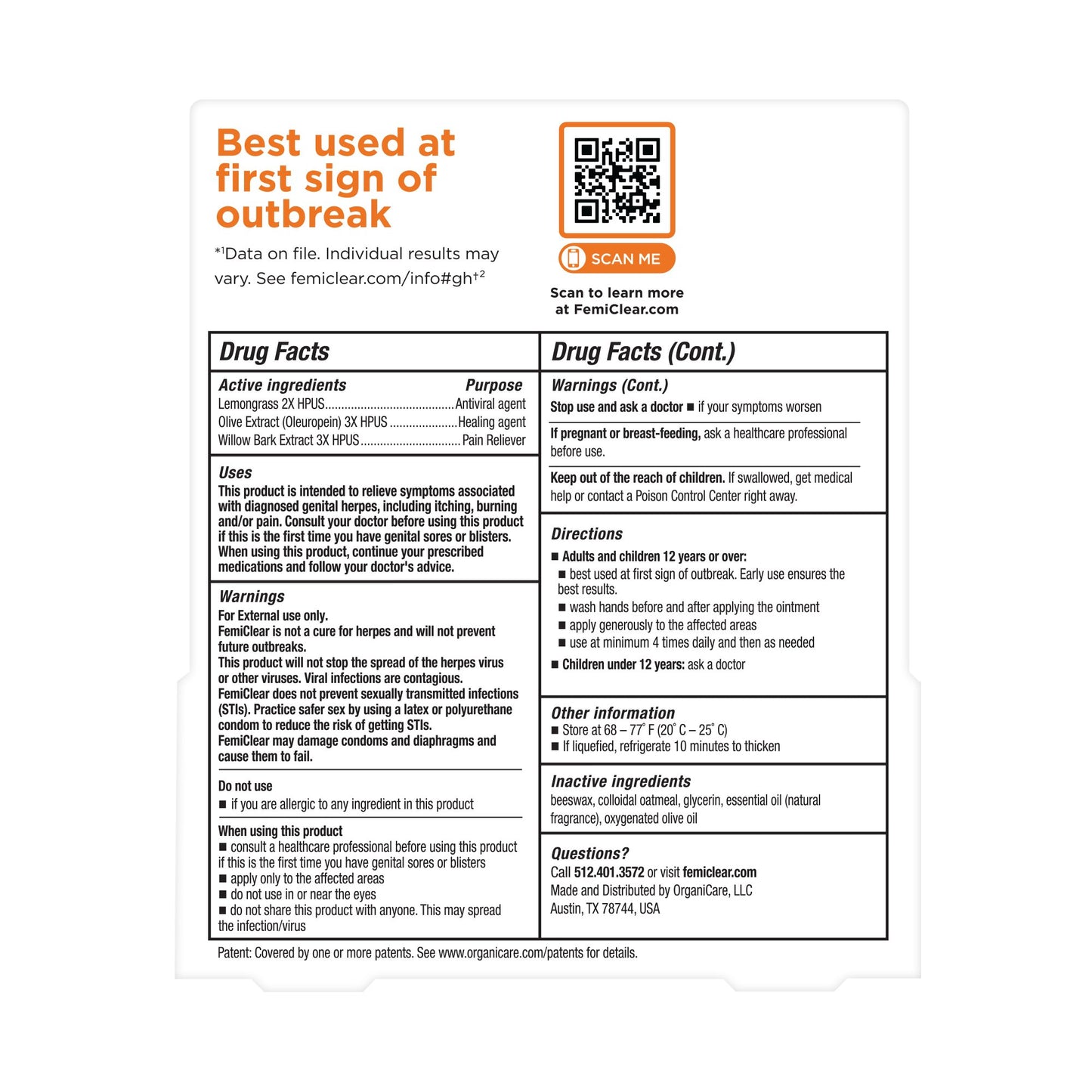 FemiClear Gential Herpes Multi-Symptom Relief Ointment