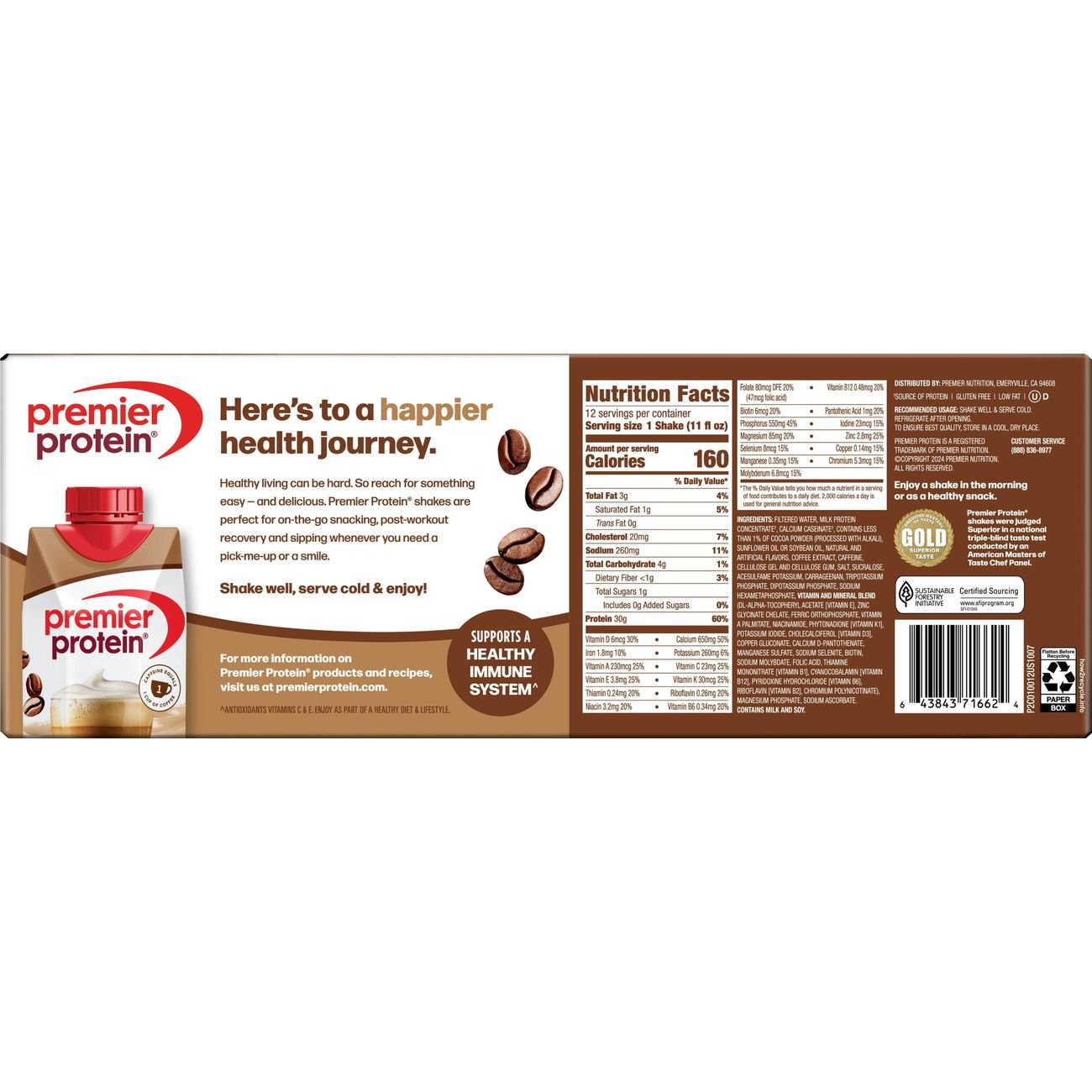 Premier Protein 30g Protein Shakes 12 pk Bottles - Café Latte