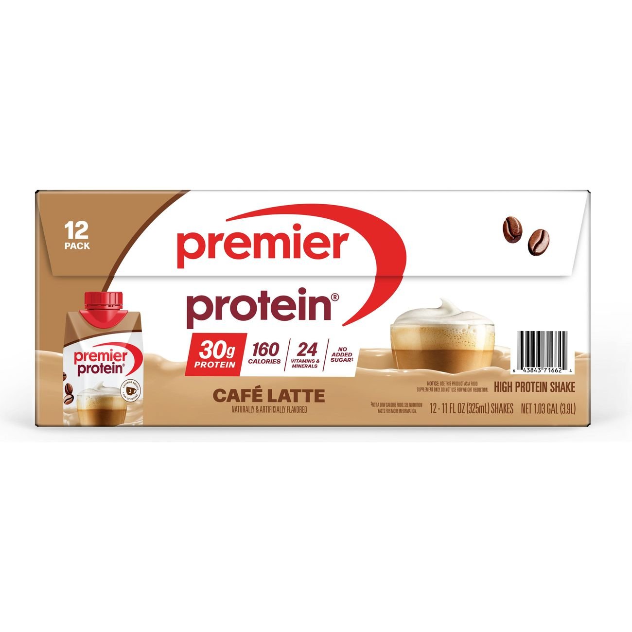 Premier Protein 30g Protein Shakes 12 pk Bottles - Café Latte