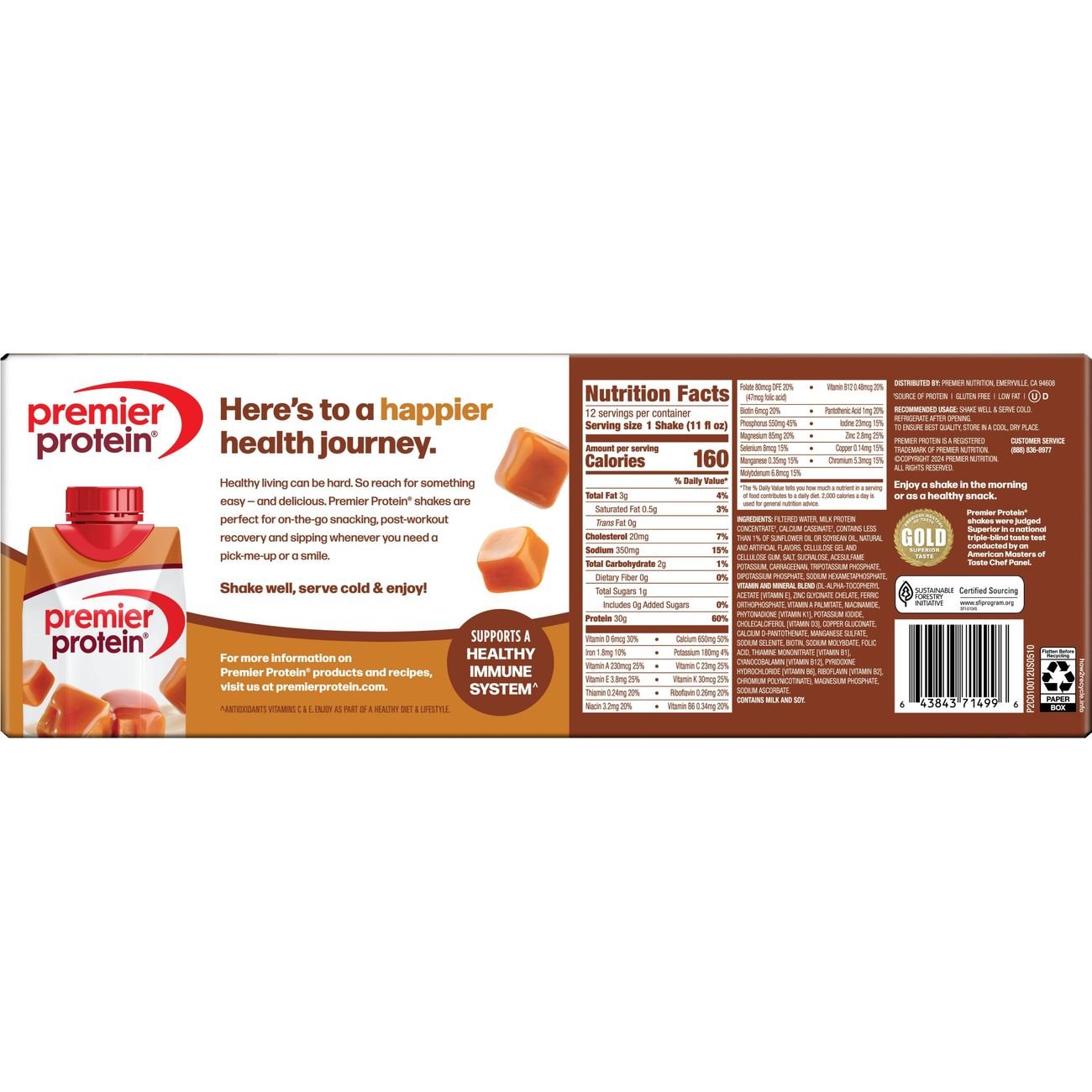 Premier Protein 30g Protein Shakes 12 pk Cartons - Caramel
