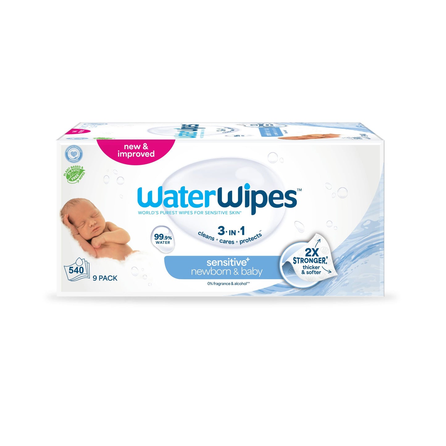WaterWipes Sensitive+ Newborn & Baby Wipes, 99.9% Water - Unscented, 9 pk