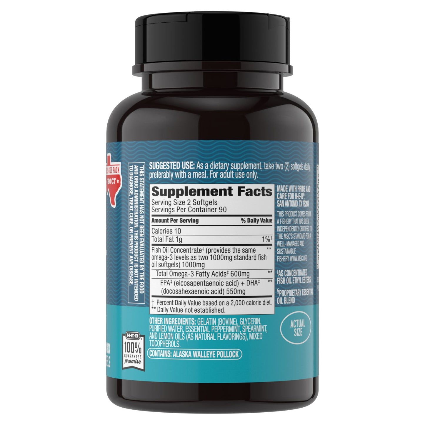 H-E-B Vitamins Alaskan Fish Oil Mini 600 mg Omega 3 Mint & Lemon Softgels - Texas-Size Pack