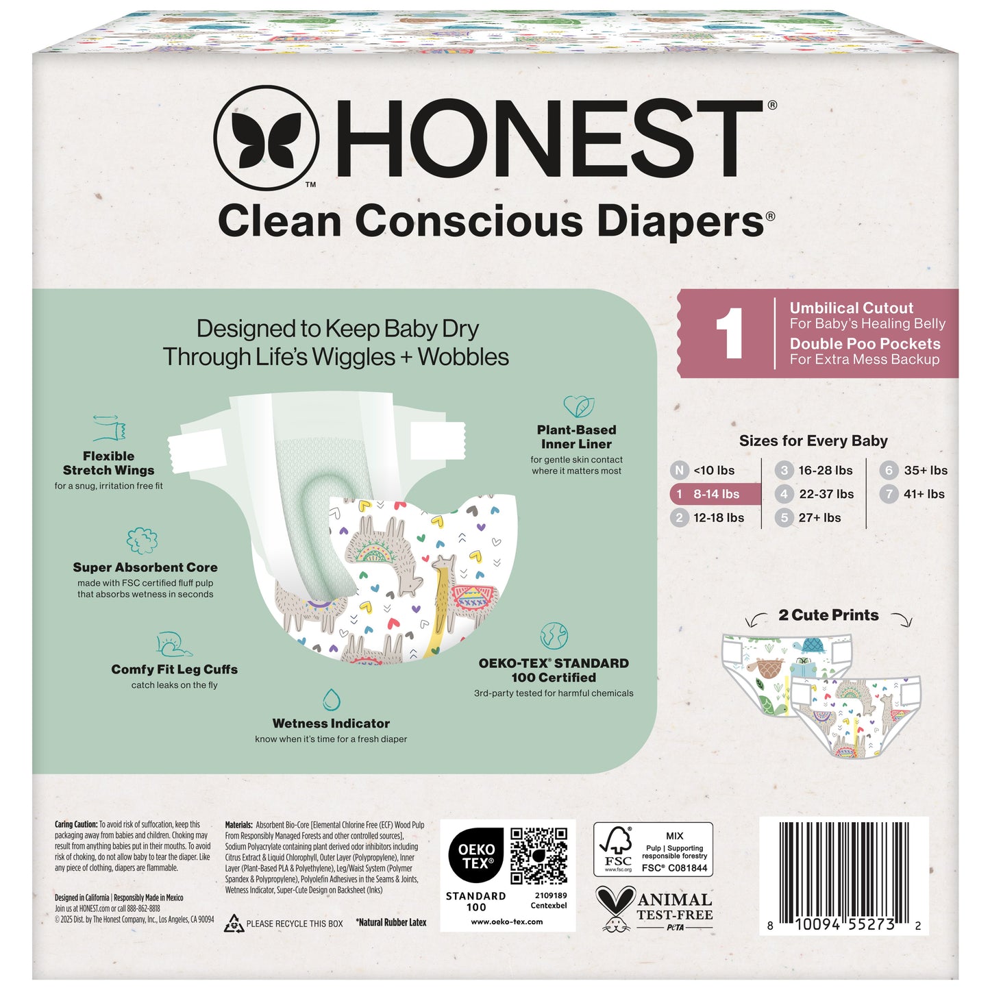 The Honest Company Clean Conscious Diapers - Size 1, 2 Print Pack