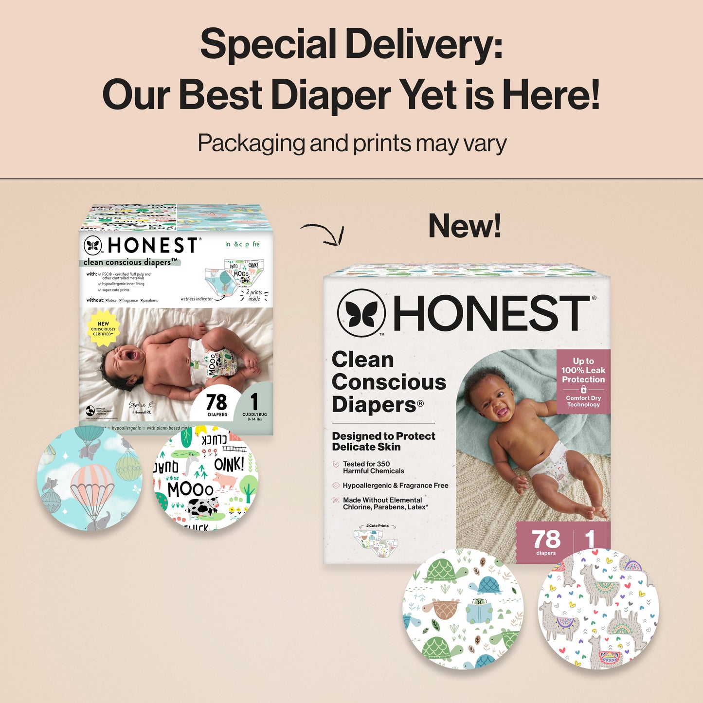 The Honest Company Clean Conscious Diapers - Size 1, 2 Print Pack