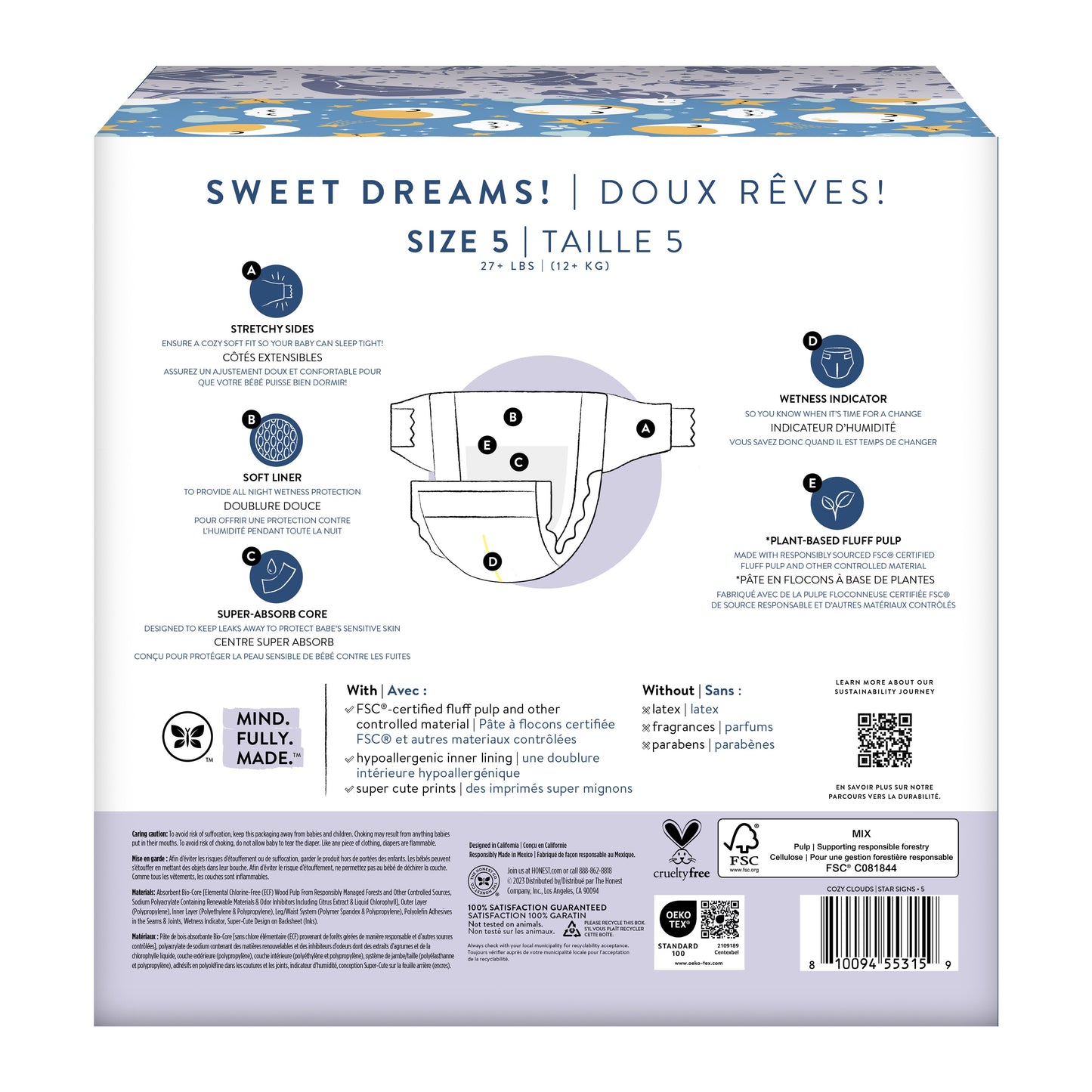 The Honest Company Overnight Sleepy Sheep Diapers - Size 5
