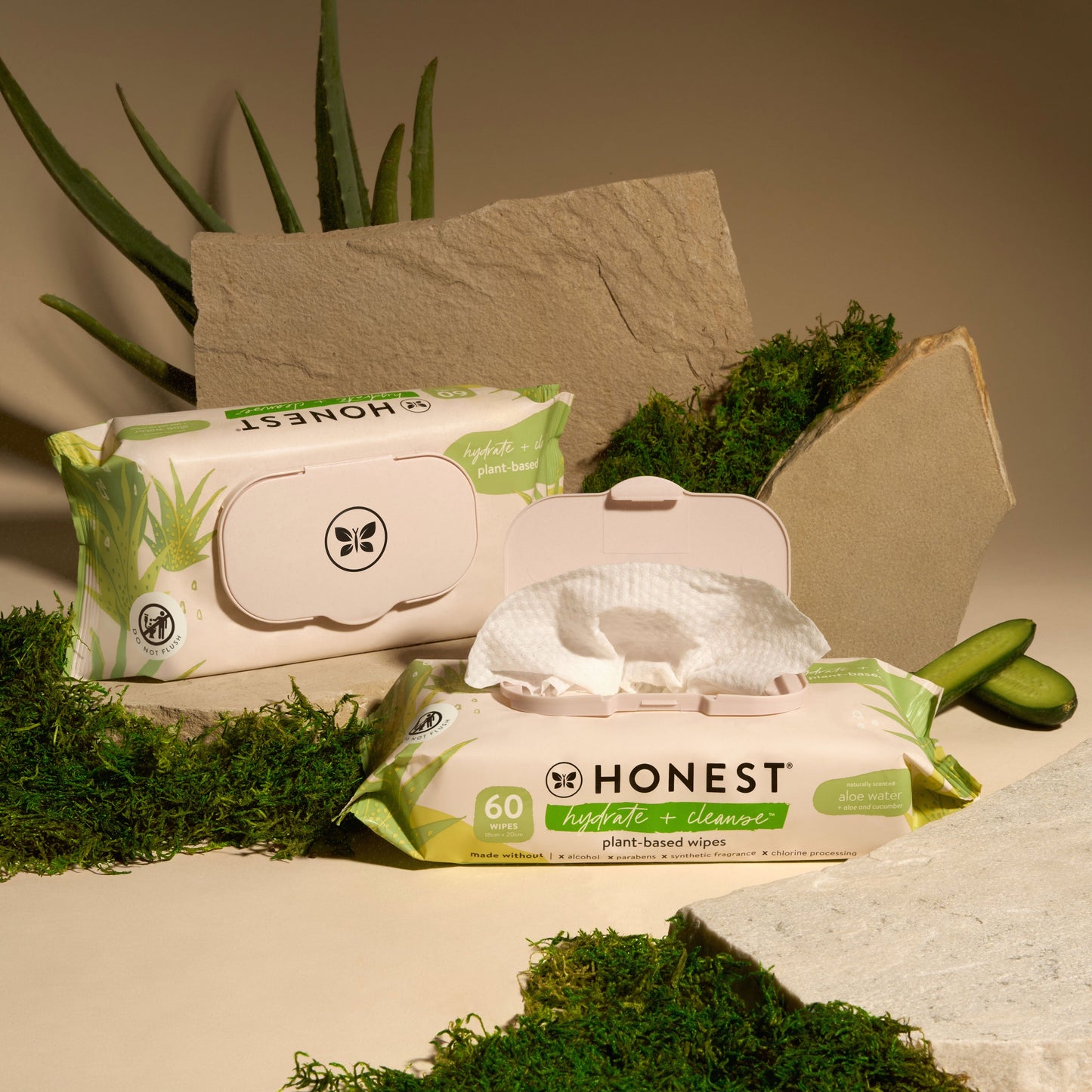 The Honest Company Hydrate & Cleanse Plant Based Wipes - Aloe & Cucumber