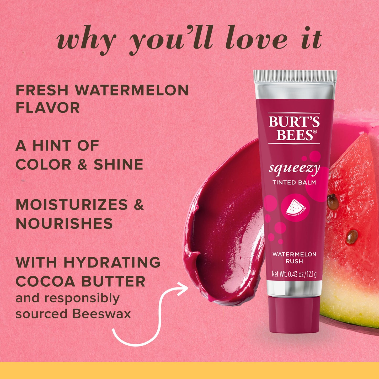 Burt's Bees Squeezy Tinted Lip Balm - Watermelon Rush