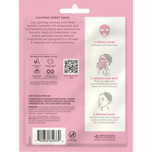 Burt's Bees Calming Sheet Mask with Rose