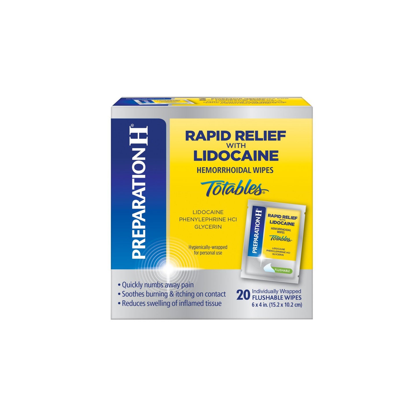 Preparation H Rapid Relief Hemorrhoid Wipes with Lidocaine, Numbing Relief for Swelling, Pain, Burning and Itching