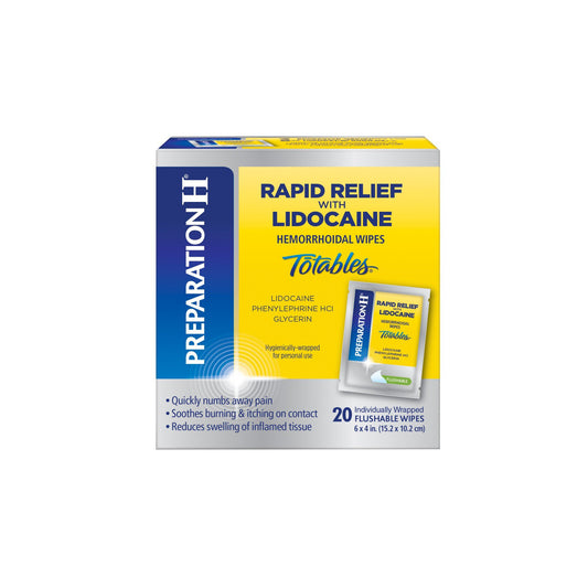 Preparation H Rapid Relief Hemorrhoid Wipes with Lidocaine, Numbing Relief for Swelling, Pain, Burning and Itching