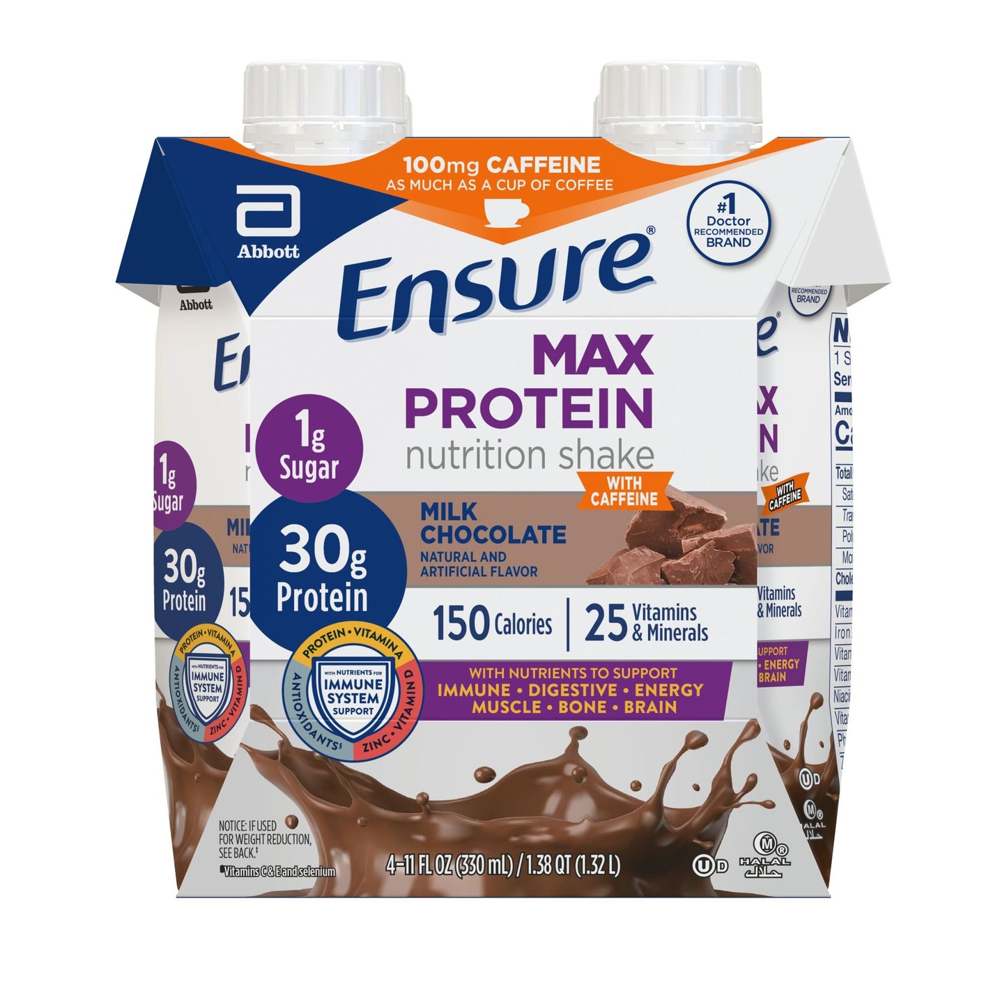 Ensure 30g Protein Caffeinated Nutrition Shakes 4 pk - Milk Chocolate