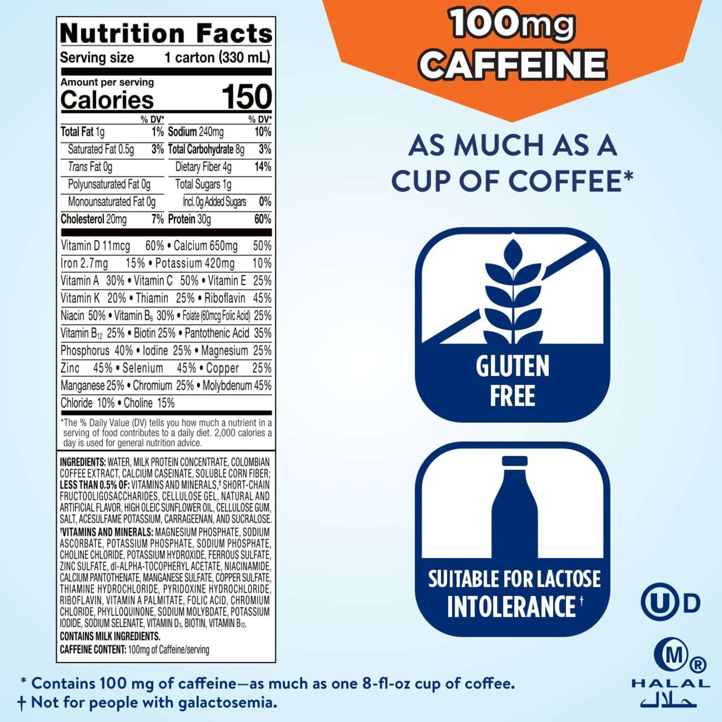 Ensure 30g Protein Caffeinated Nutrition Shakes 4 pk - Milk Chocolate