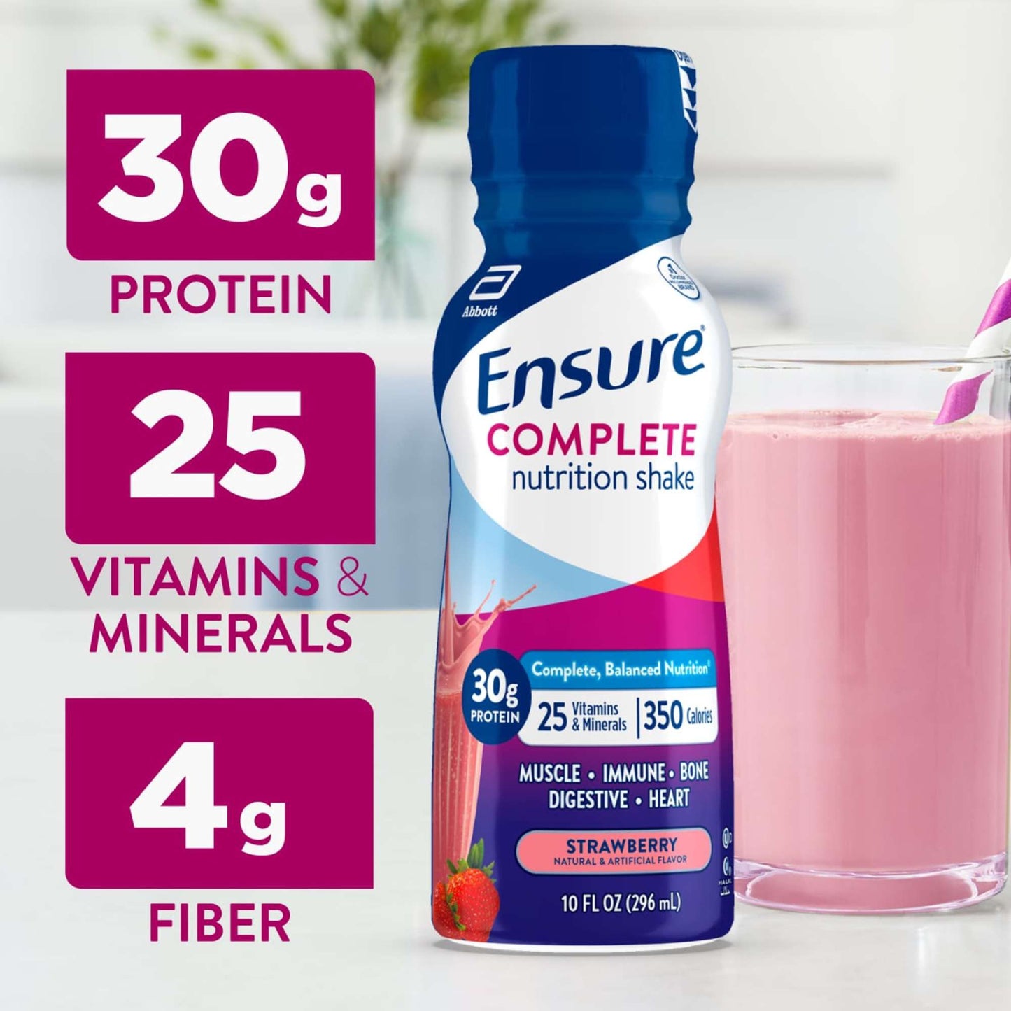 Ensure Complete 30g Protein Nutrition Shakes 4 pk Bottles - Strawberry